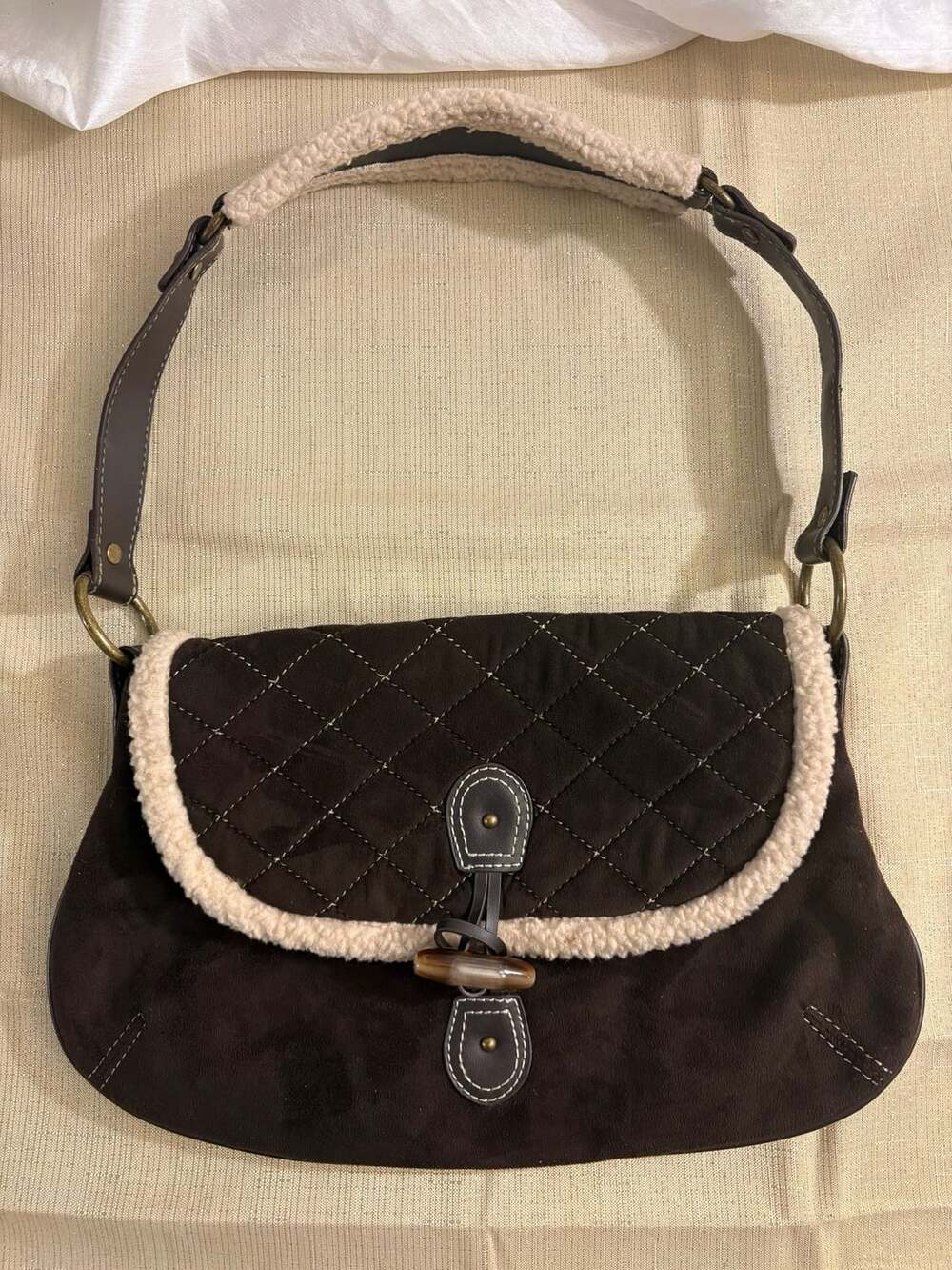 Old Navy Faux Suede Quilted Sherpa Shoulder Bag